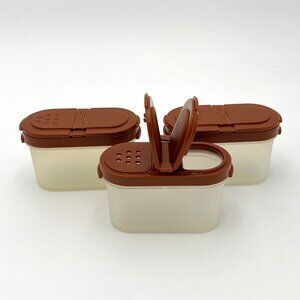 Vtg Tupperware Modular Mates Spice Short Shaker Containers Brown Set of 3 1843